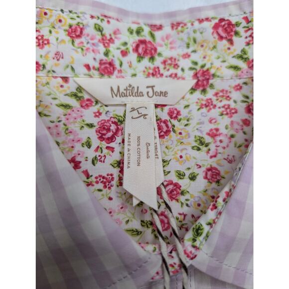 Matilda Jane Mens Button Down Shirt - Size Large Purple Gingham Floral NWT - Picture 2 of 7